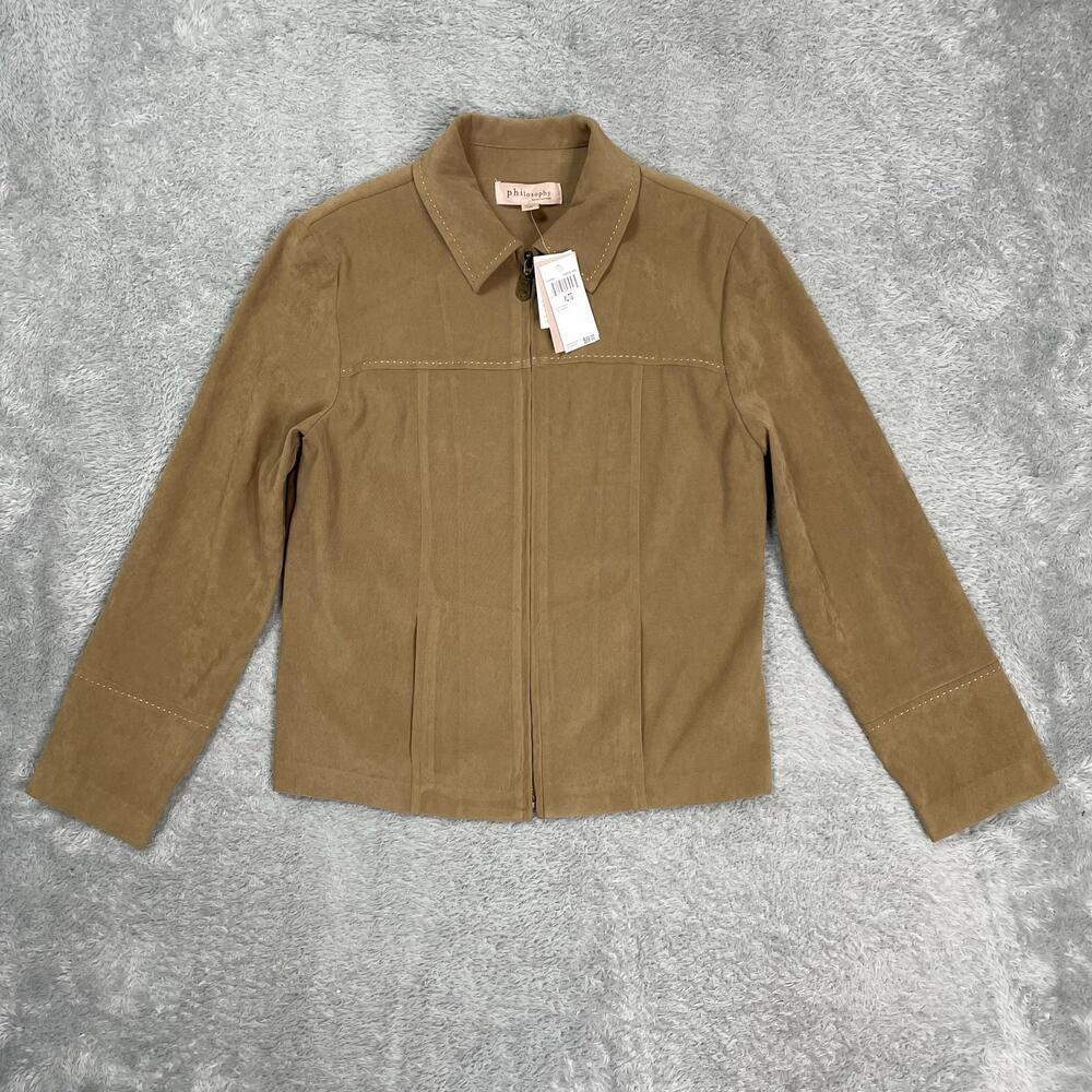 Philosophy Republic Clothing Jacket Womens XL* Beige Faux Leather Collared NWT